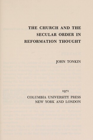 Cover of Church and the Secular Order in Reformation Thought