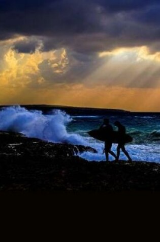 Cover of Surfers on the Beach with Waves Crashing on Evening Shore Journal