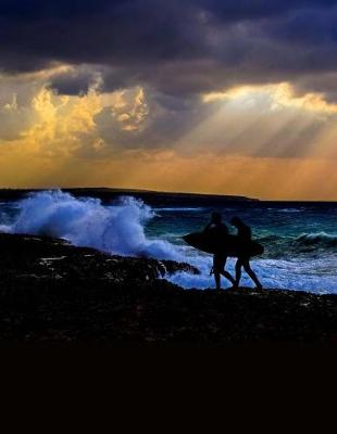 Book cover for Surfers on the Beach with Waves Crashing on Evening Shore Journal