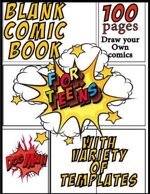 Book cover for blank comic book for teens with Variety of Templates Draw your Own comics, dogman