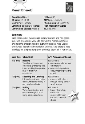 Book cover for BC JD Plays Green/1B Planet Emerald Guided Reading Card