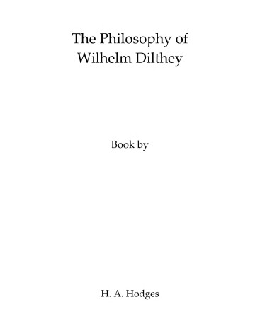 Book cover for Philosophy of William Dilthey