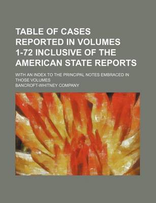 Book cover for Table of Cases Reported in Volumes 1-72 Inclusive of the American State Reports; With an Index to the Principal Notes Embraced in Those Volumes