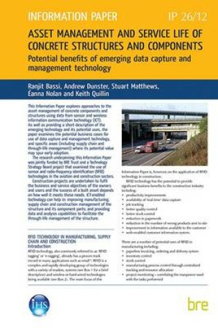 Cover of Asset Management and Service Life of Concrete Structures and Components: Potential Benefits of Emerging Data Capture and Management Technology