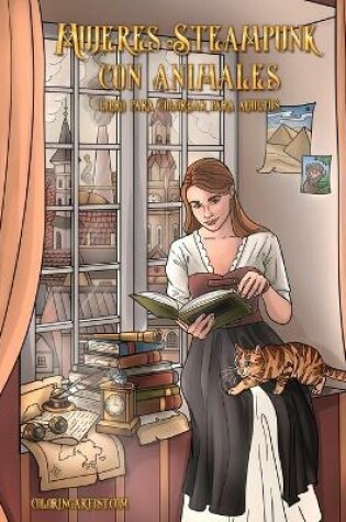 Cover of Mujeres Steampunk con animales libro para colorear para adultos