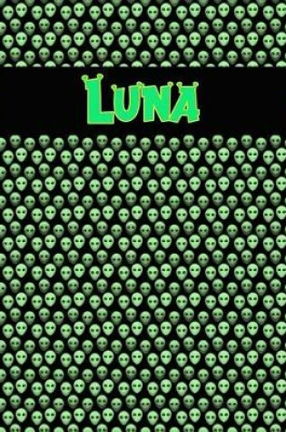 Cover of 120 Page Handwriting Practice Book with Green Alien Cover Luna