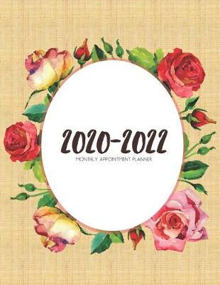 Book cover for 2020-2022 Three 3 Year Planner Watercolor Roses Oval Frame Monthly Calendar Gratitude Agenda Schedule Organizer