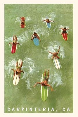 Book cover for The Vintage Journal Colorful Surfers and Surf Boards in Green Water, Carpinteria