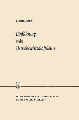 Cover of Einführung in die Betriebswirtschaftslehre