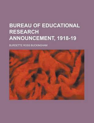 Book cover for Bureau of Educational Research Announcement, 1918-19