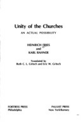 Cover of Unity of the Churches--An Actual Possibility