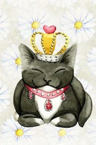 Cover of Sweet Black and White Kitty Cat Wearing a Crown and Jewels WatercolorJournal