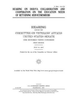 Cover of Hearing on DOD/VA collaboration and cooperation on the education needs of returning servicemembers