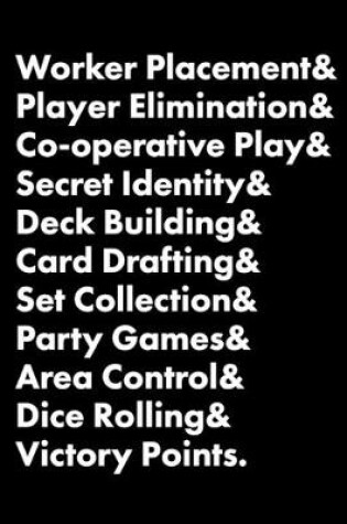 Cover of Worker Placement & Player Elimination & Co-operative Play & Secret Identity & Deck Building & Card Drafting & Set Collection & Party Games & Area Control & Dice Rolling & Victory Points.