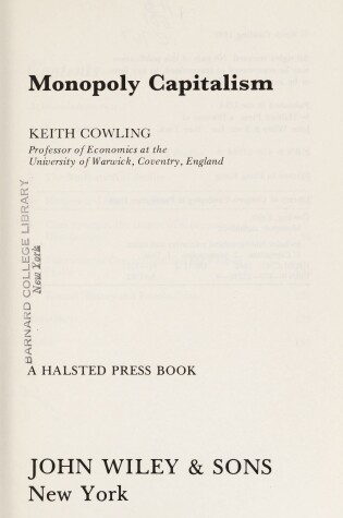 Cover of Cowling: Monopoly *Capitalism*