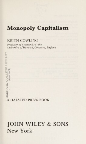 Book cover for Cowling: Monopoly *Capitalism*