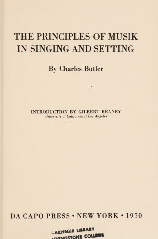 Cover of Principles of Musik in Singing and Setting