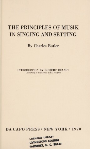 Book cover for Principles of Musik in Singing and Setting