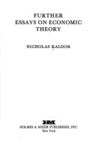 Cover of Further Essays on Economic Theory