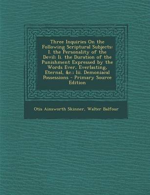 Book cover for Three Inquiries on the Following Scriptural Subjects