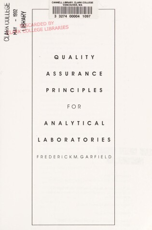 Cover of Quality Assurance Principles for Analytical Laboratories