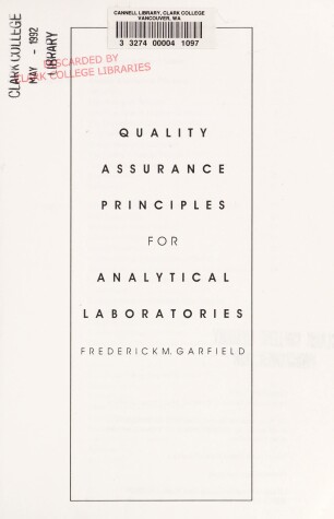 Cover of Quality Assurance Principles for Analytical Laboratories