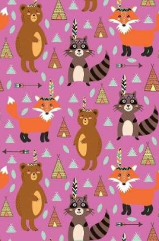 Cover of Journal Notebook Cute Tribal Raccoons, Foxes, and Bears Pattern 3