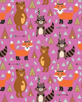 Cover of Journal Notebook Cute Tribal Raccoons, Foxes, and Bears Pattern 3