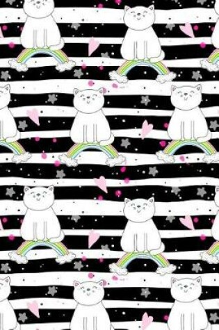 Cover of Journal Notebook For Cat Lovers White Cats Sitting On Rainbows and Stripes