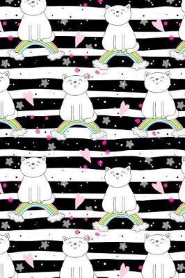 Cover of Journal Notebook For Cat Lovers White Cats Sitting On Rainbows and Stripes