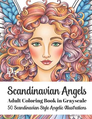 Book cover for Scandinavian Angels Adult Coloring Book in Grayscale