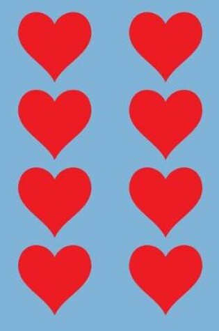 Cover of 100 Page Unlined Notebook - Red Hearts on Sky Blue