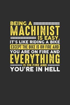 Book cover for Being a Machinist is Easy. It's like riding a bike Except the bike is on fire and you are on fire and everything is on fire and you're in hell