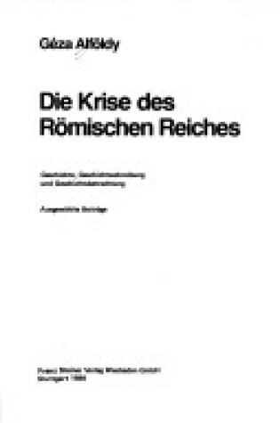 Cover of Die Krise Des Romischen Reiches