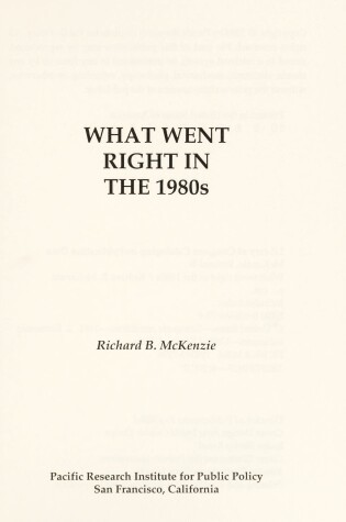 Cover of What Went Right in the 1980s