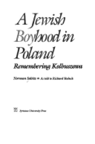 Cover of A Jewish Boyhood in Poland