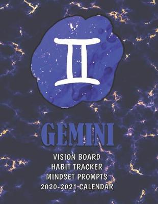 Book cover for Gemini . Vision Board . Habit Tracker . Mindset Prompts . 2020 - 2021 Calendar