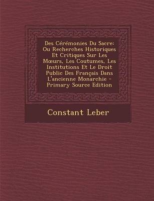 Book cover for Des Ceremonies Du Sacre