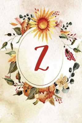 Book cover for Notebook 6"x9", Letter Z, Orange Green Floral Design