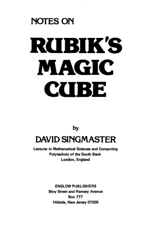 Cover of Notes on Rubik's Magic Cube