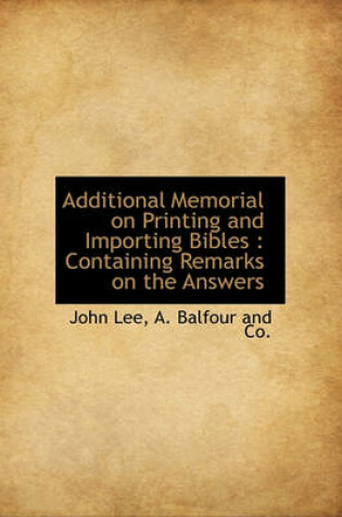 Cover of Additional Memorial on Printing and Importing Bibles