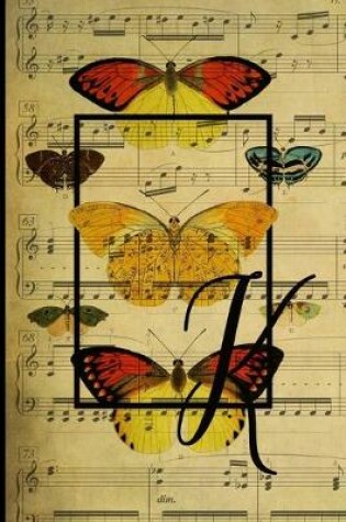 Cover of Letter "K" - Monogram Butterfly Music Journal - Blank Score Sheets
