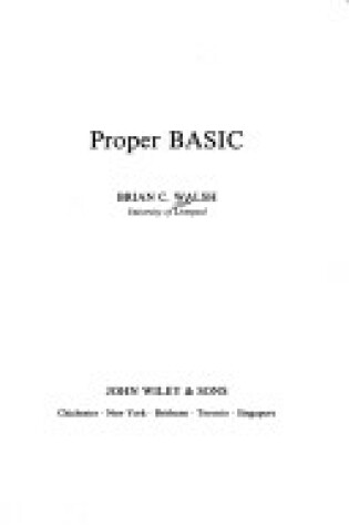 Cover of Proper BASIC