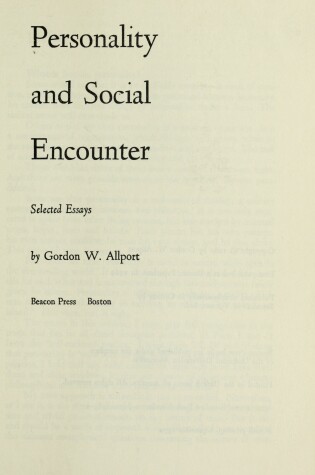 Cover of Personality and Social Encounter