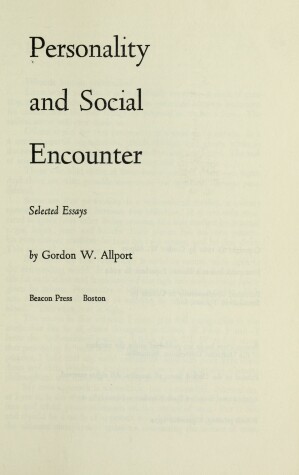 Book cover for Personality and Social Encounter