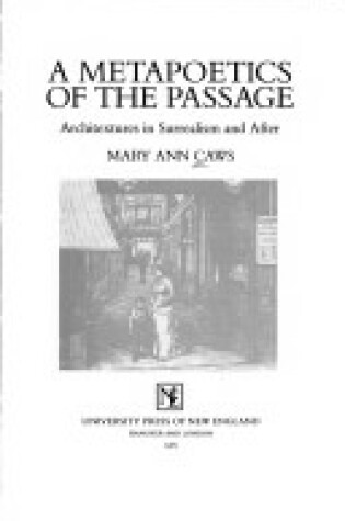 Cover of Metapoetics of the Passage