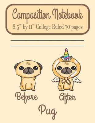 Book cover for Composition Notebook 8.5" by 11" College Ruled 70 pages Before After Pug