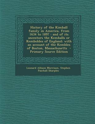 Book cover for History of the Kimball Family in America, from 1634 to 1897