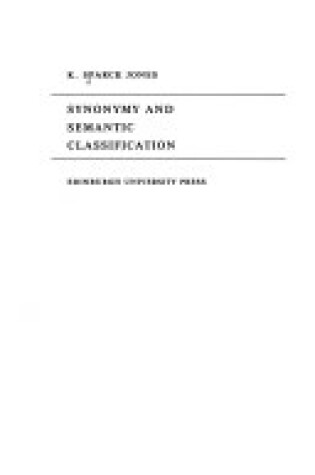 Cover of Synonymy and Semantic Classification