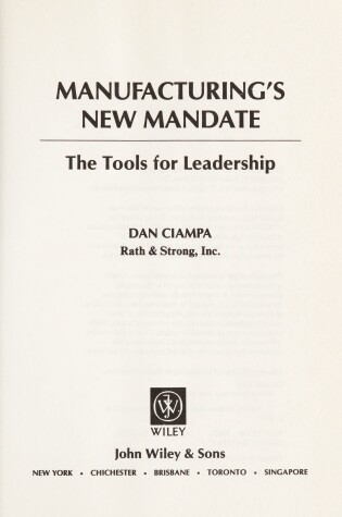 Cover of Manufacturing's New Mandate